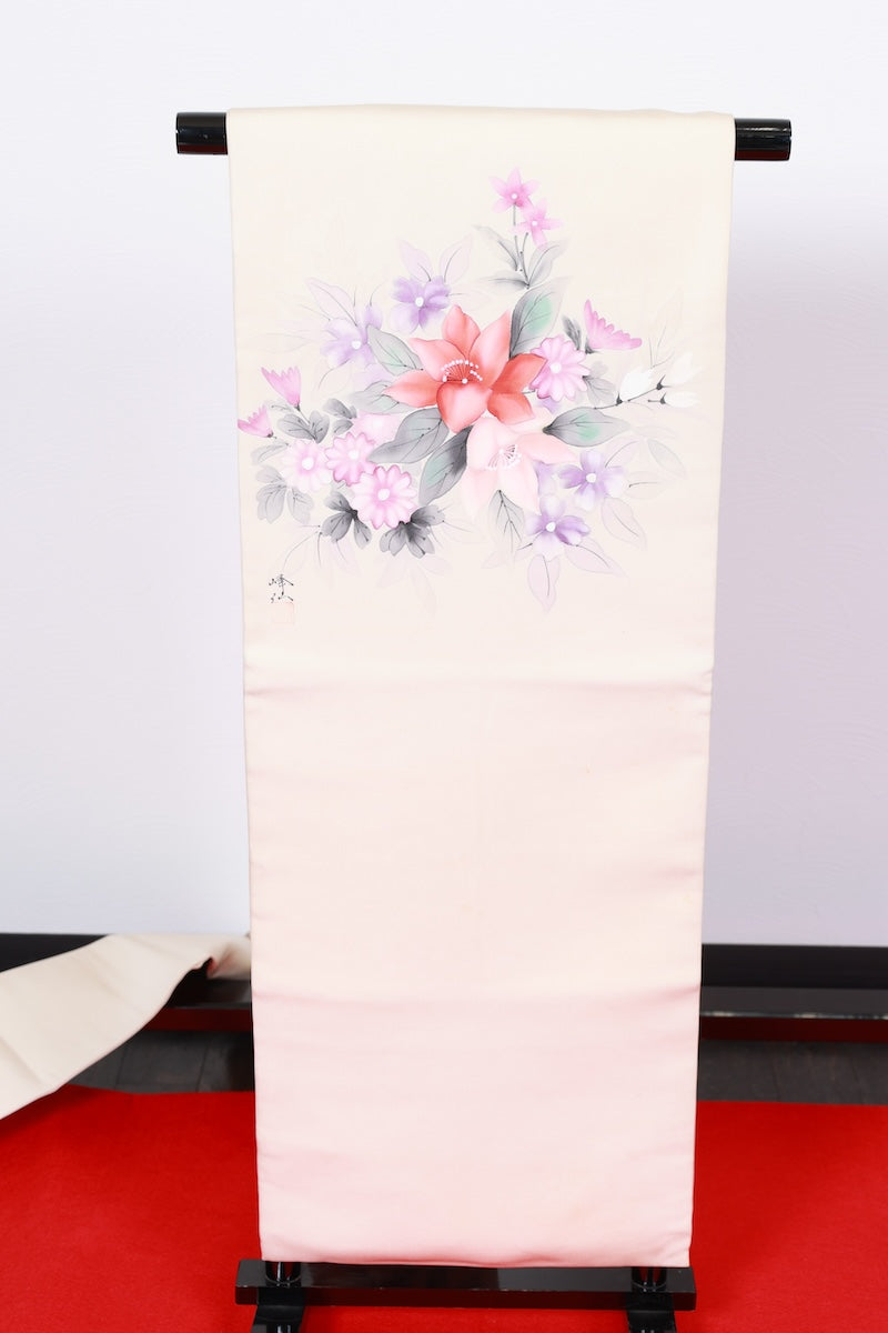 Nagoya-obi sash belt off-white Hand-drawn flower pre-owned /AZ98
