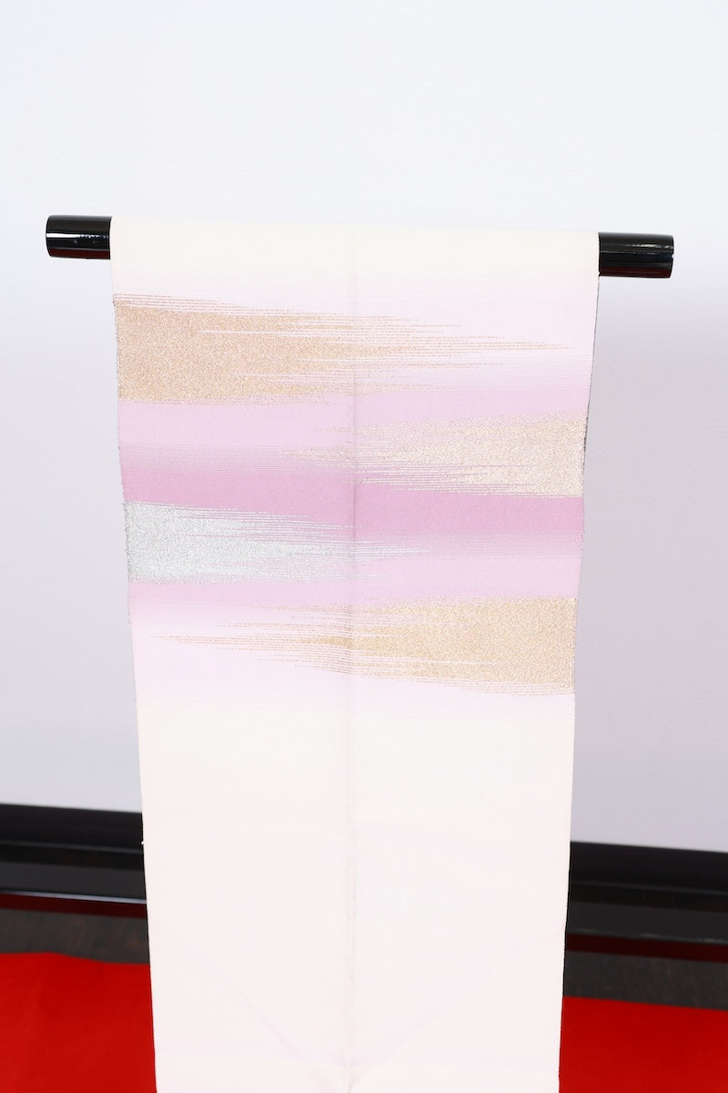Nagoya-obi sash blet beige gold silver pre-owned /AZ97