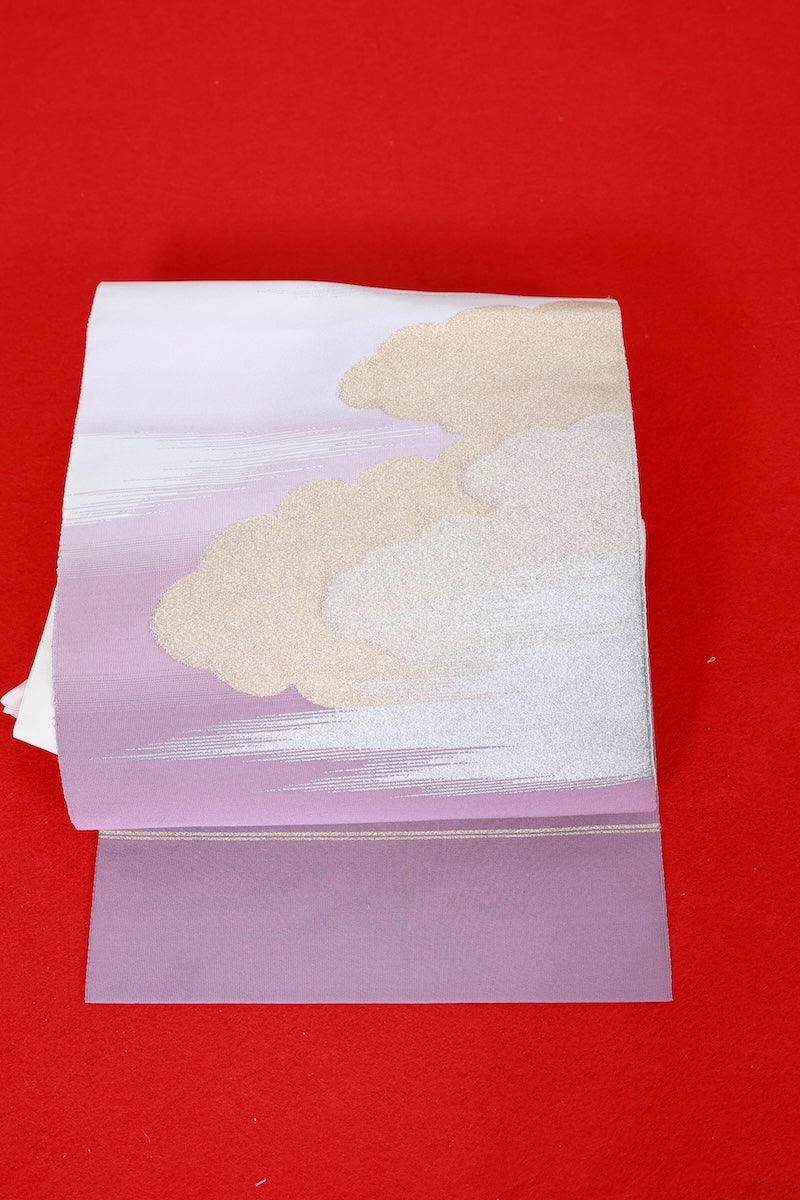 Nagoya-obi sash blet beige gold silver pre-owned /AZ97