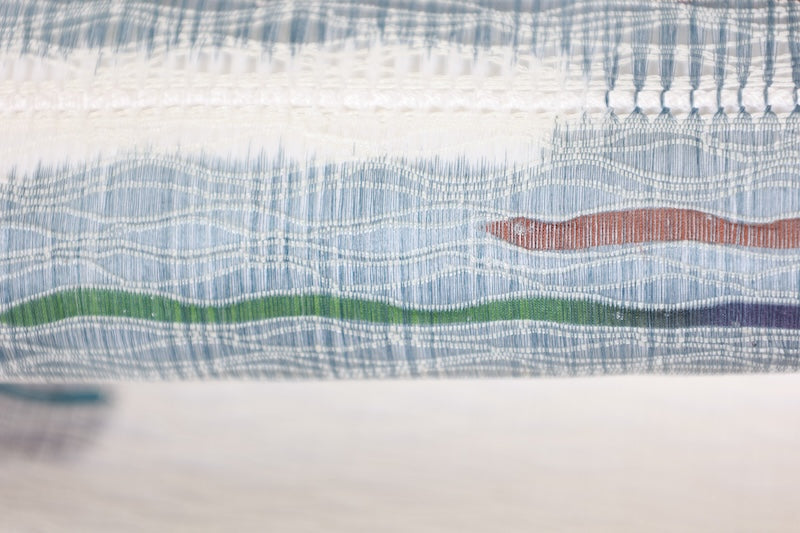 Nagoya obi used(sash) - White, gray, brown, green - wave weave - handwoven - B1542