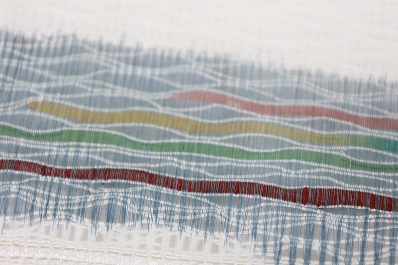 Nagoya obi used(sash) - White, gray, brown, green - wave weave - handwoven - B1542