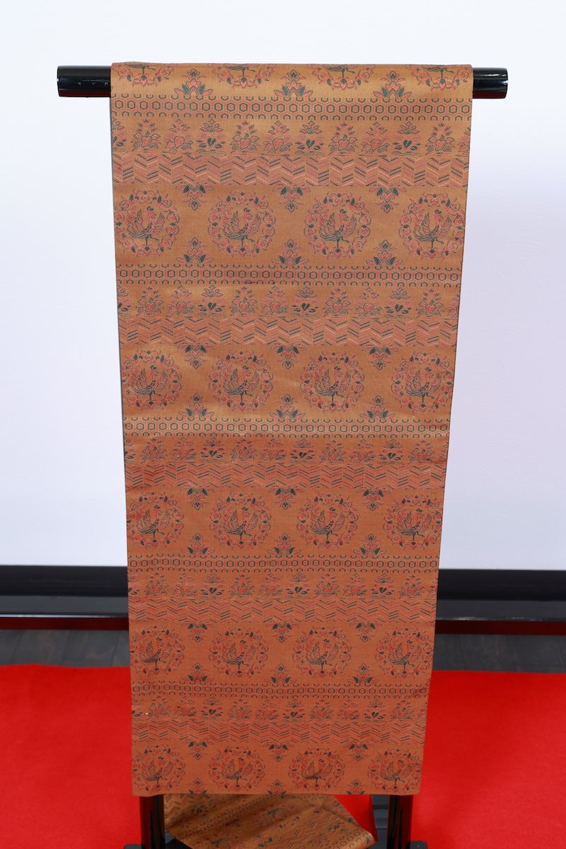 Nagoya-obi sash belt mustard yellow green pre-owned /AZ96