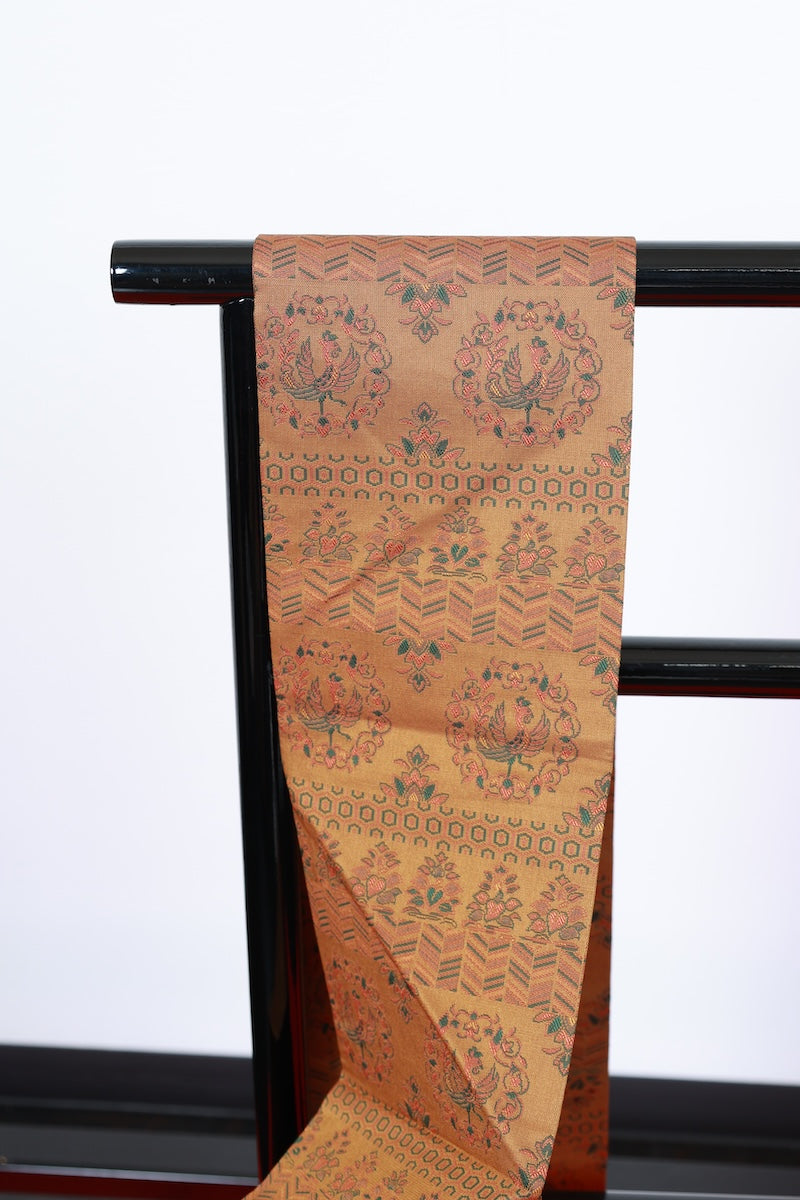 Nagoya-obi sash belt mustard yellow green pre-owned /AZ96