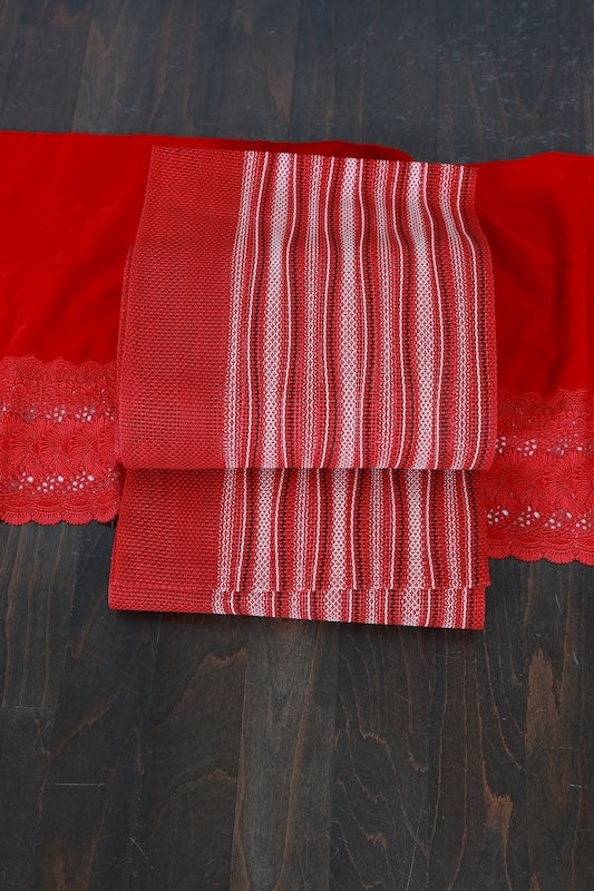 Nagoya obi used(sash) - Red, black, white, wavy stripe pattern, gauze weave, B1541