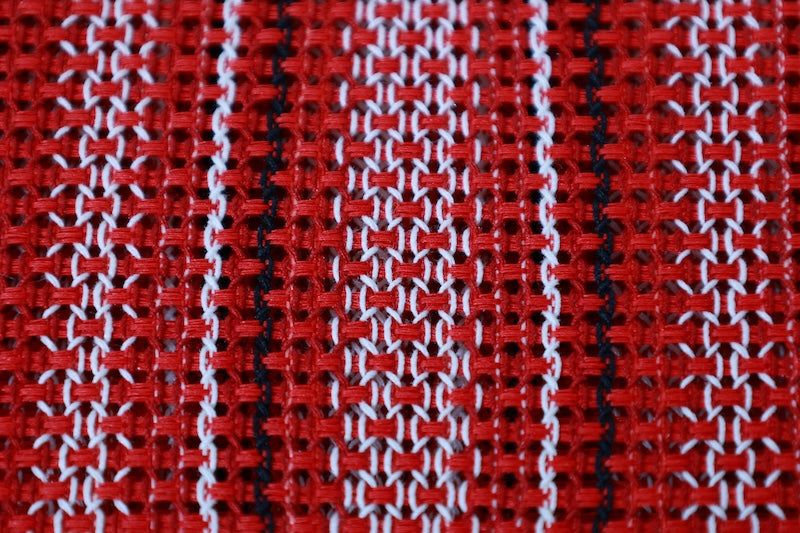 Nagoya obi used(sash) - Red, black, white, wavy stripe pattern, gauze weave, B1541