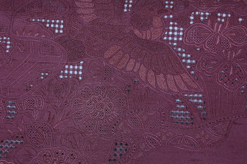 Nagoya-obi sash belt tsumugi flower bird pre-owned /AZ94