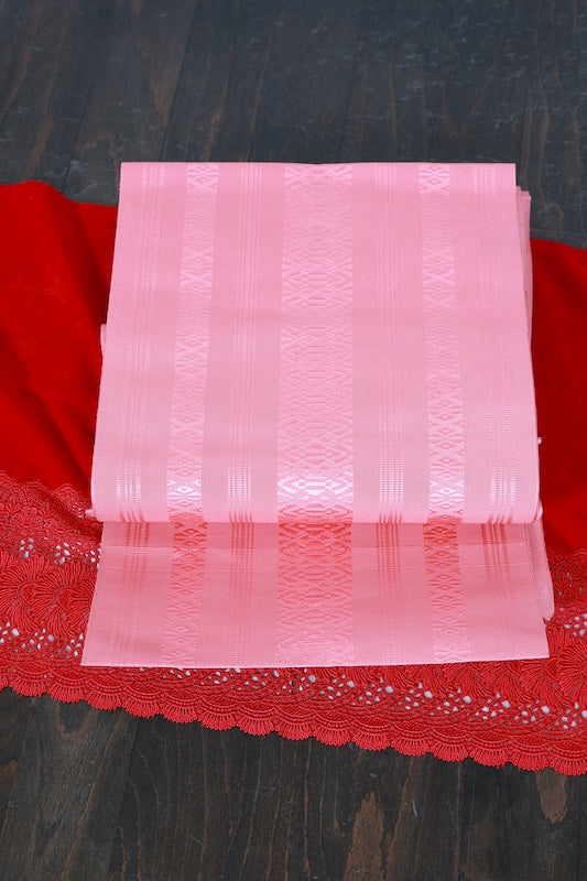 Nagoya obi (sash), brand new, unused, Hakata weave, sheer fabric, Kenjo pattern, shades of cherry blossom pink, B1539