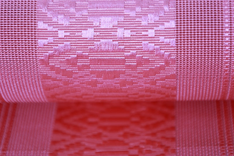 Nagoya obi (sash), brand new, unused, Hakata weave, sheer fabric, Kenjo pattern, shades of cherry blossom pink, B1539
