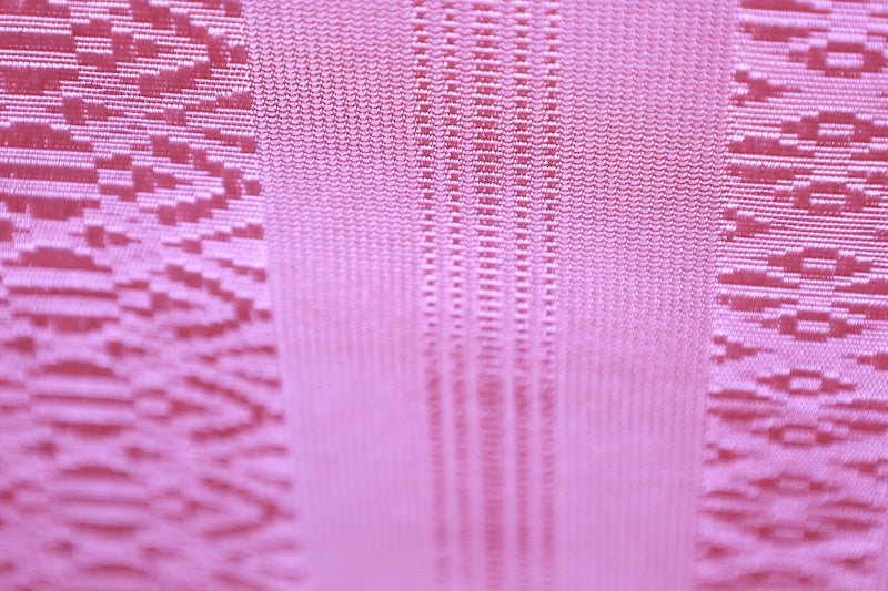 Nagoya obi (sash), brand new, unused, Hakata weave, sheer fabric, Kenjo pattern, shades of cherry blossom pink, B1539