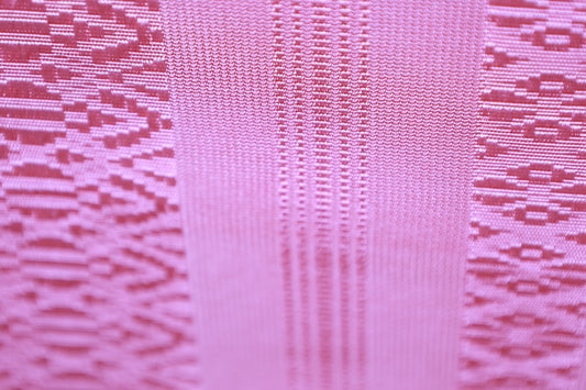 Nagoya obi (sash), brand new, unused, Hakata weave, sheer fabric, Kenjo pattern, shades of cherry blossom pink, B1539