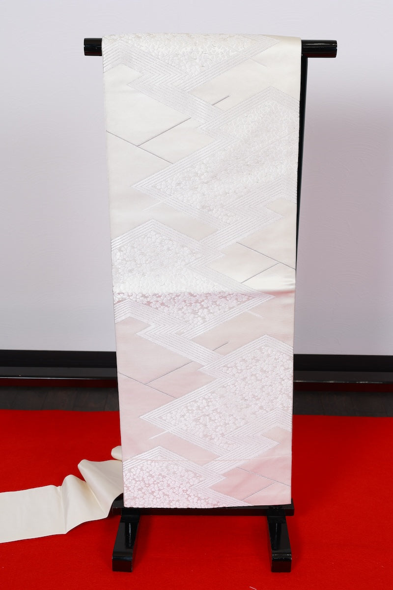 Nagoya-obi sash belt white silver pre-owned /AZ92