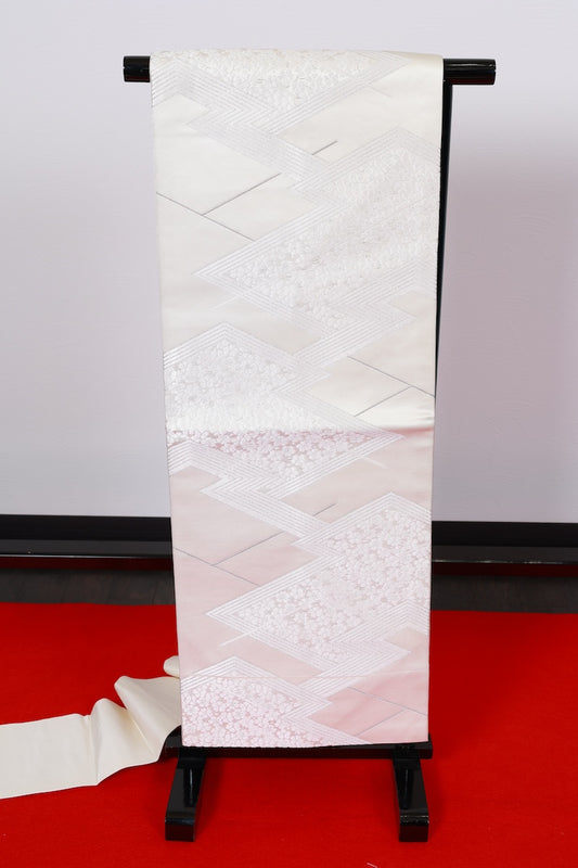 Nagoya-obi sash belt white silver pre-owned /AZ92
