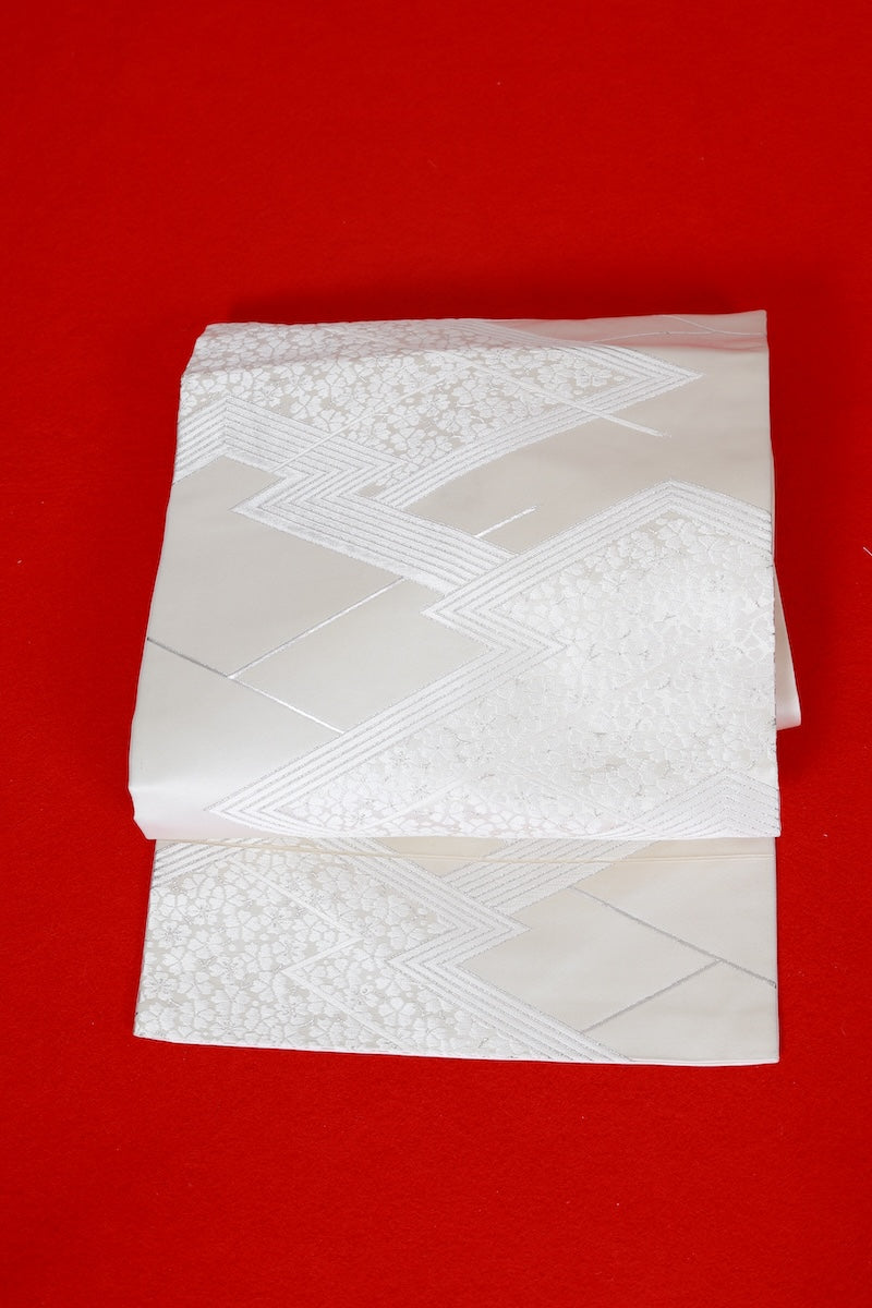 Nagoya-obi sash belt white silver pre-owned /AZ92