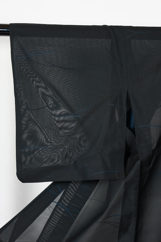 Summer Komon used (kimono) - Black and Indigo, Monsha (shawl fabric), Dewdrop pattern, B1554