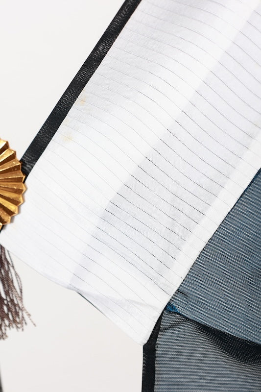 Summer Komon used (kimono) - Black and Indigo, Monsha (shawl fabric), Dewdrop pattern, B1554