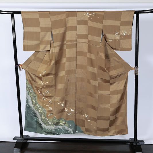 Japanese kimono used <houmongi> M-size  silk 100% /B717