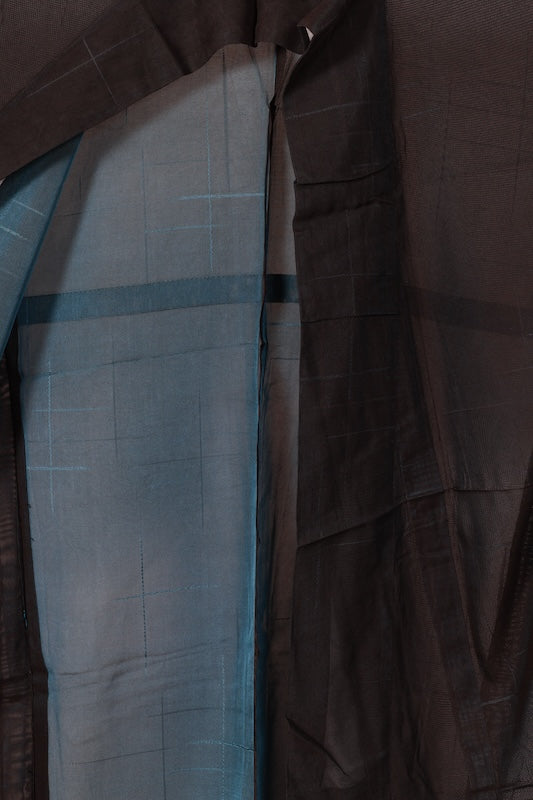 Summer kimono used, Nishijin weave, patterned gauze, black and blue, broken check pattern, B1556