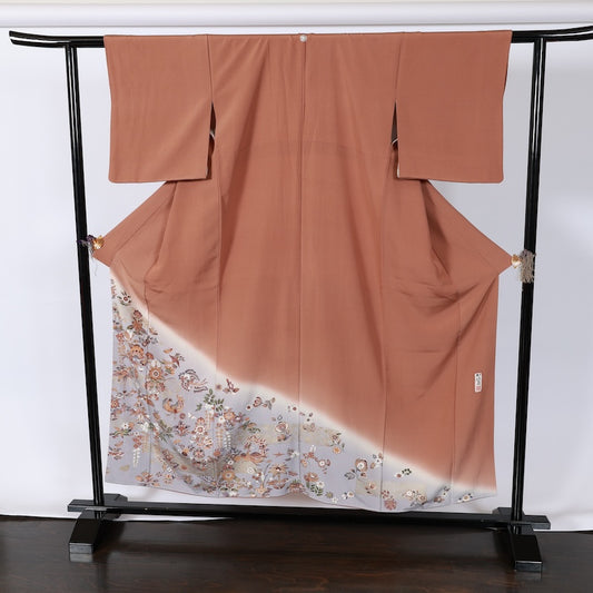Japanese kimono used <Irotomesode> M-size  silk 100% /B716