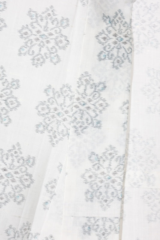 Summer Tsumugi used silk, white, blue, gray, floral pattern, post-dyed, K140