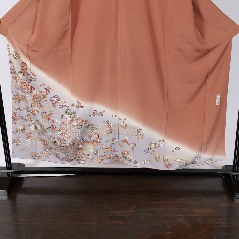 Japanese kimono used <Irotomesode> M-size  silk 100% /B716