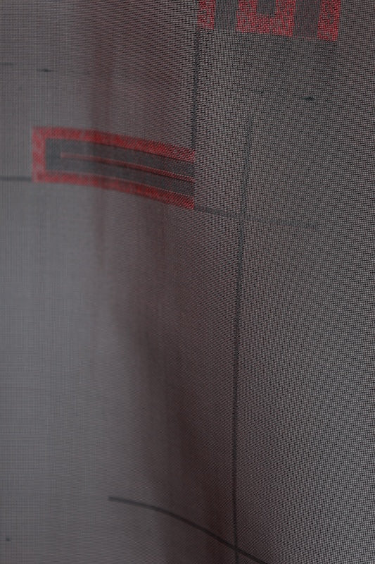 Summer kimono used, Nishijin weave, patterned gauze, black and red, Genji incense pattern, B1552