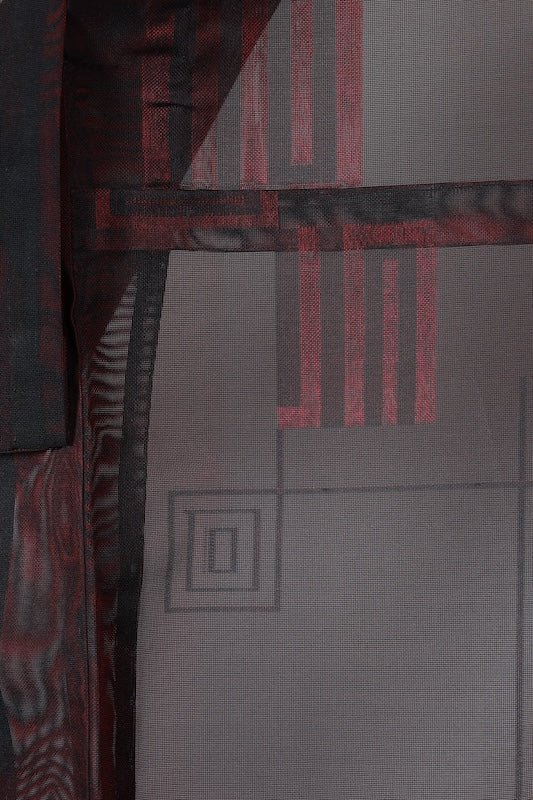 Summer kimono used, Nishijin weave, patterned gauze, black and red, Genji incense pattern, B1552