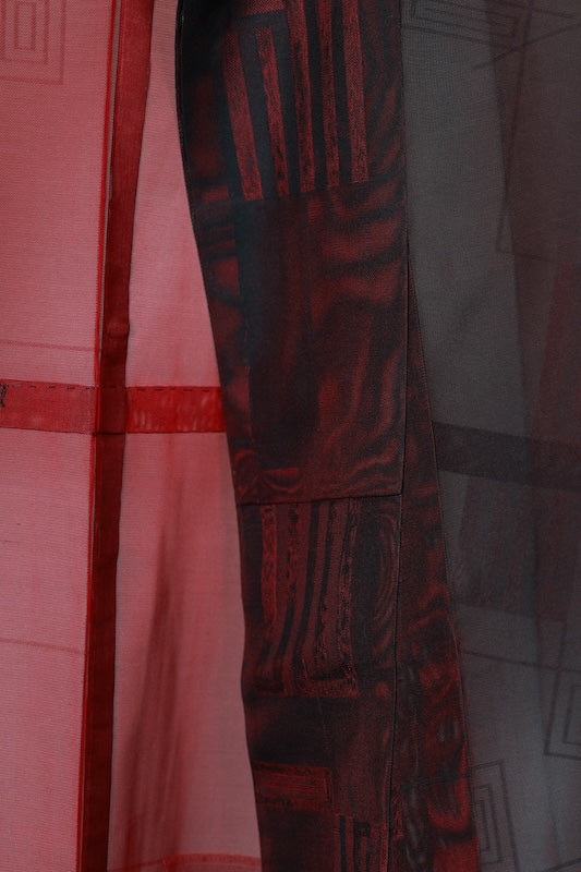 Summer kimono used, Nishijin weave, patterned gauze, black and red, Genji incense pattern, B1552