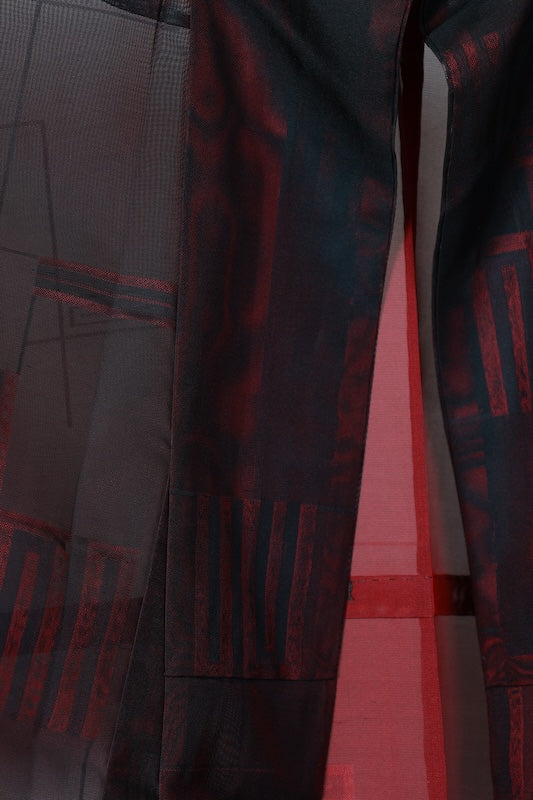 Summer kimono used, Nishijin weave, patterned gauze, black and red, Genji incense pattern, B1552
