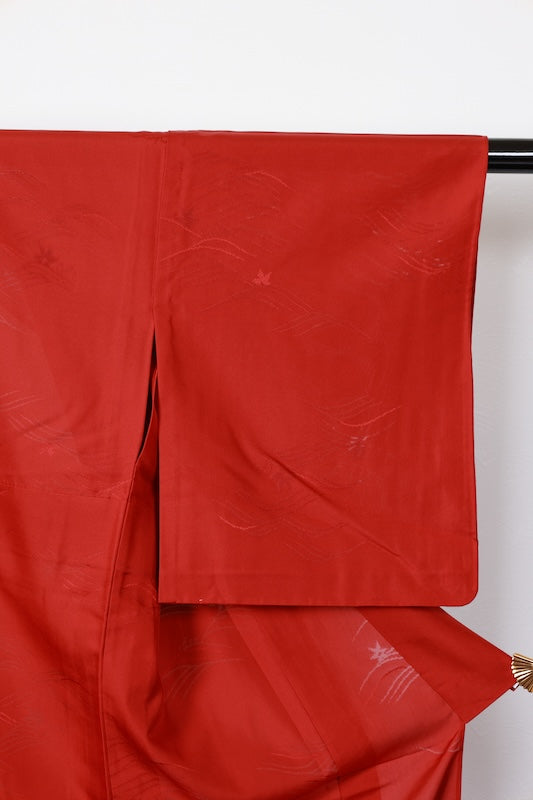 Summer Komon used (kimono), Monsha (shawl fabric), Red, Waves, Maple Leaves, B1553