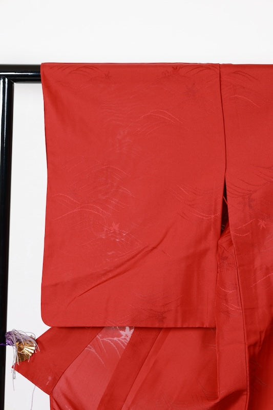Summer Komon used (kimono), Monsha (shawl fabric), Red, Waves, Maple Leaves, B1553