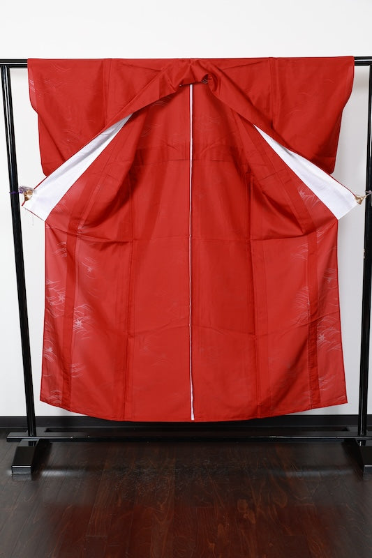 Summer Komon used (kimono), Monsha (shawl fabric), Red, Waves, Maple Leaves, B1553