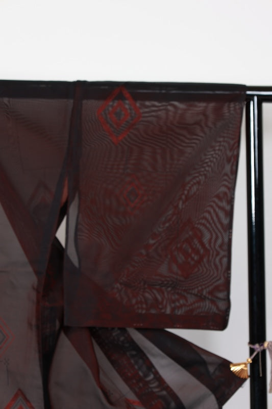 Summer kimono, brand new, unused, Nishijin weave, patterned gauze, black and red diamond pattern, B1547