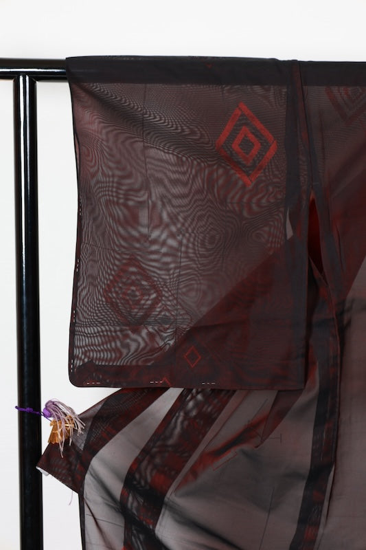 Summer kimono, brand new, unused, Nishijin weave, patterned gauze, black and red diamond pattern, B1547