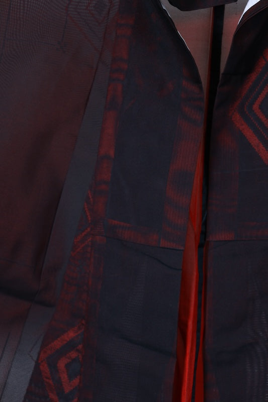 Summer kimono, brand new, unused, Nishijin weave, patterned gauze, black and red diamond pattern, B1547