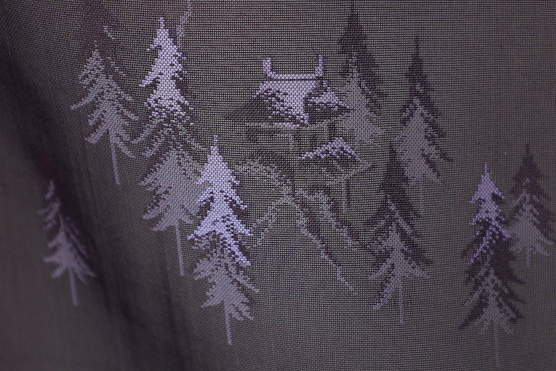 Summer Komon used (kimono), Nishijin weave, patterned gauze, eggplant purple, original landscape design, B1544