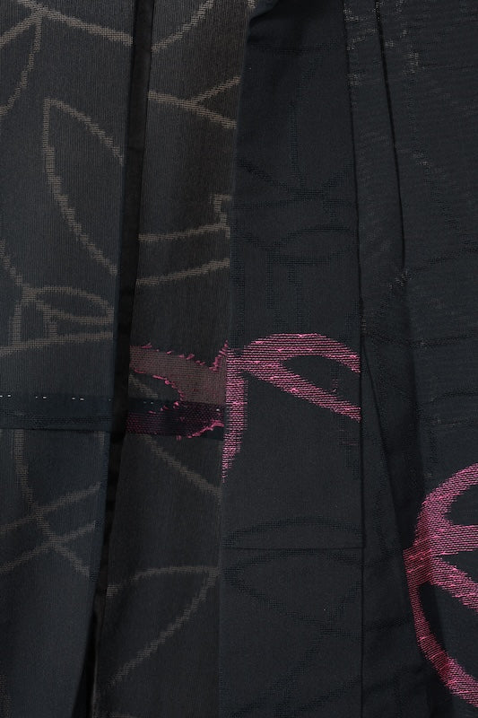 Summer kimono used, Nishijin weave, figured gauze, black and grape color, abstract pattern, B1546