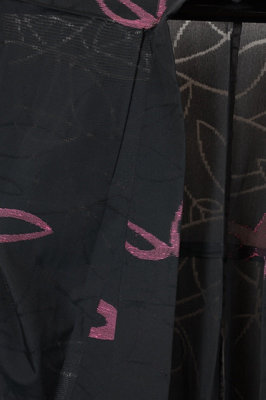 Summer kimono used, Nishijin weave, figured gauze, black and grape color, abstract pattern, B1546