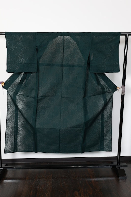Summer Komon used ( kimono ), Nishijin weave, patterned gauze, green, floral pattern, B1545