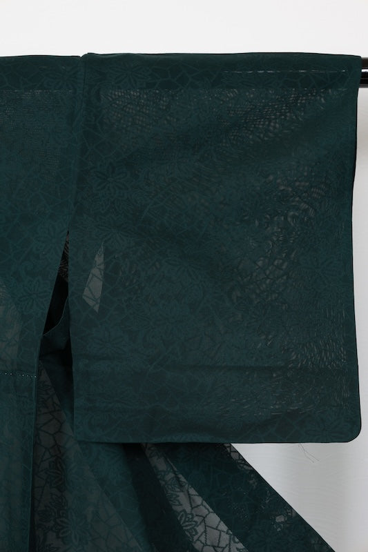 Summer Komon used ( kimono ), Nishijin weave, patterned gauze, green, floral pattern, B1545