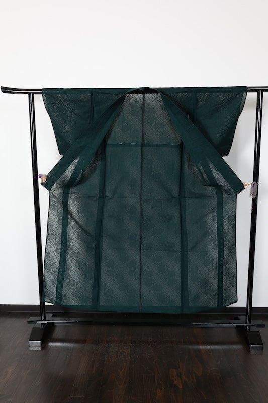 Summer Komon used ( kimono ), Nishijin weave, patterned gauze, green, floral pattern, B1545