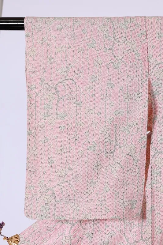Shiozawa Tsumugi(Japan Pre-loved kimono) – Red, Gray, Yellow, Green(A088)