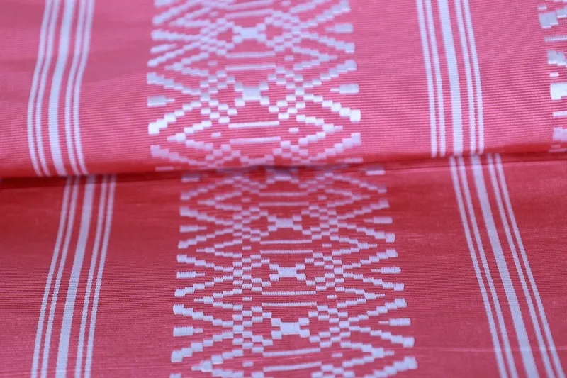 Hakata Fukuro Obi(used sash) – Kenjo Pattern – Pink & White – A367