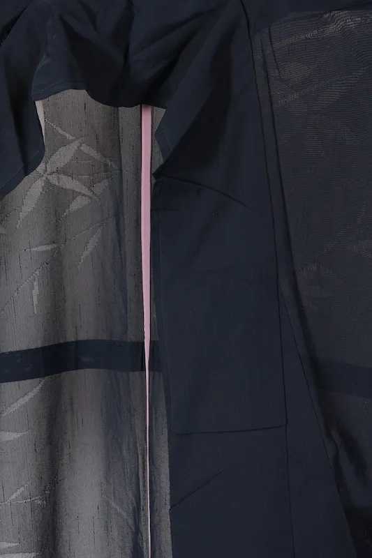Summer Komon (silk kimono used), Monsha (shawl), Indigo, Nishijin weave, L57