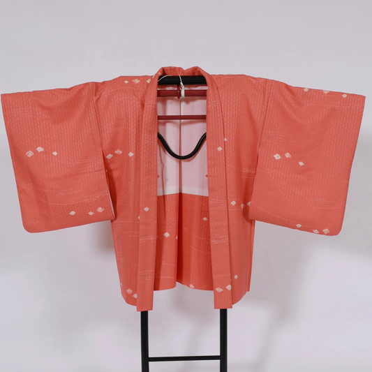 Japan used Haori – Hemp Leaf (Asanoha) Geometric Pattern – Orange / Z20
