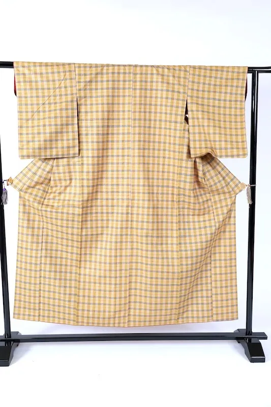 Tsumugi(Japan used kimono) – Yellow, Red, and Blue Plaid – K324