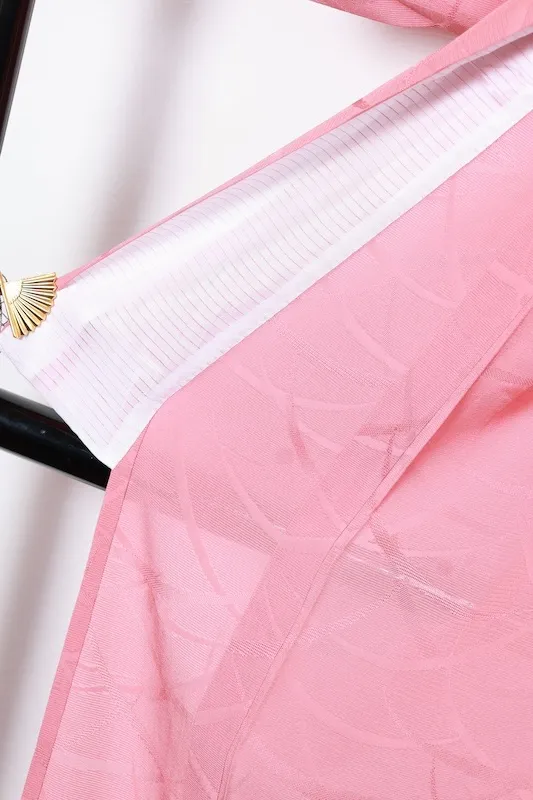 Summer used kimono fabric, ro (gauze), dewdrop grass pattern throughout, coral pink, R27
