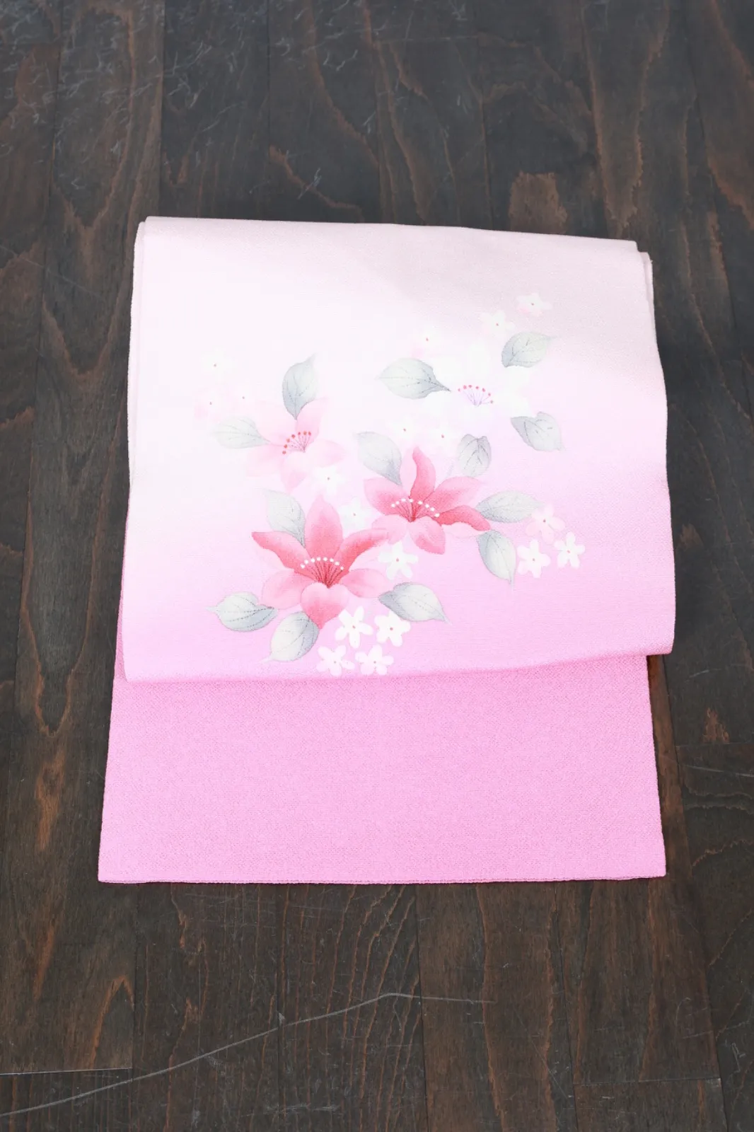 Nagoya Obi(used sash) – Shades of cherry blossom pink, white, and green; (R117)