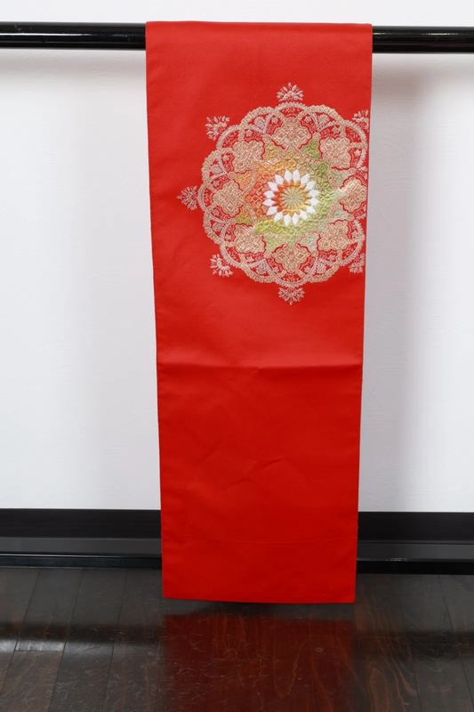 Nagoya Obi(used sash) – Red, Gold, Silver, Green, White – Shosoin Pattern – R115