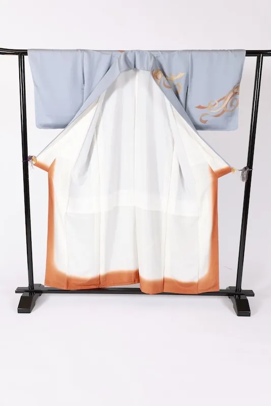 Visiting kimono used, gray, gold, brown, with a noshi (decorative paper strip) pattern, B1401