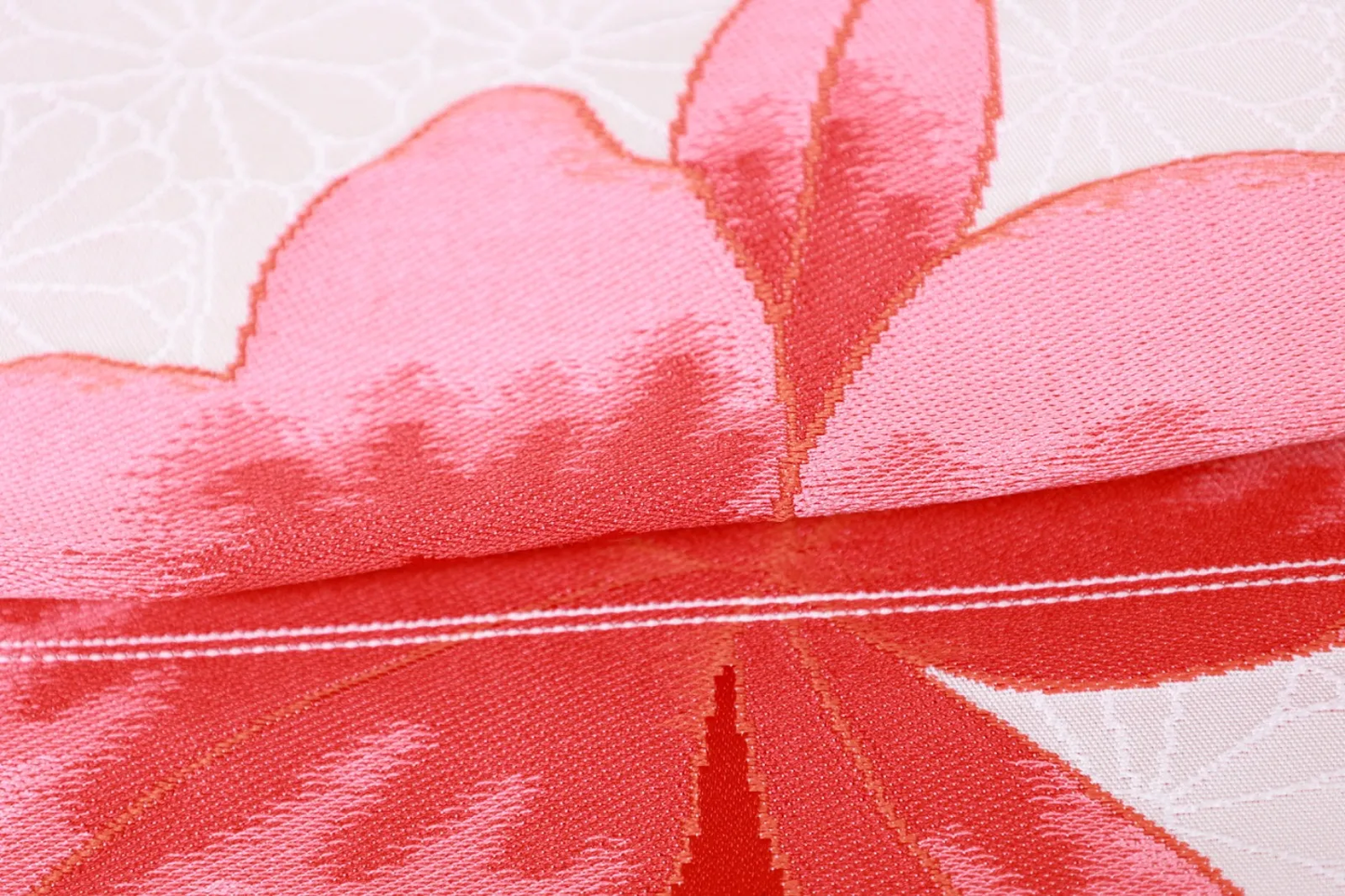 Nagoya Obi(used sash) – Off-white, Red, Silver – Orchids, Chrysanthemums – R116